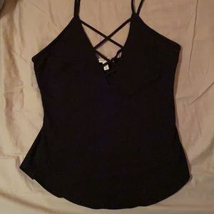 Black Express tank top with strappy front detail